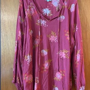 Sonoma Floral V-Neck Blouse - Red and Pink